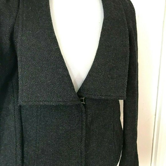 Vintage Free People Charcoal Gray Herringbone Tweed Blazer Jacket Puff Sleeves - Picture 7 of 7